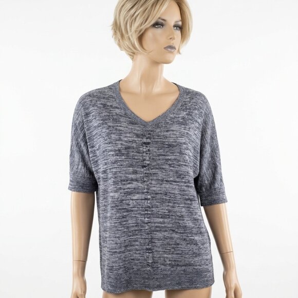 Weekends by Chico's Blue Marled Knit V-Neck Top sz 2 (12) Coastal Boho - Picture 3 of 5